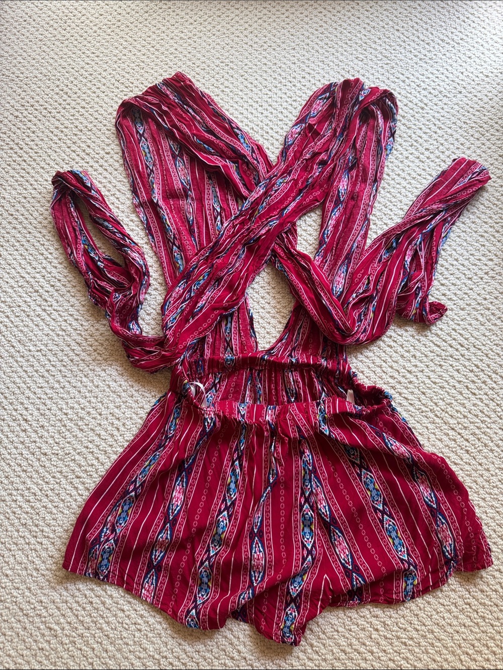 One Way Tribal/Boho Design Criss-cross Wrap Around Romper - Picture 3 of 4